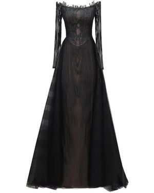 Gemy Maalouf Off-Shoulder Long-Sleeves Maxi Dress - Black