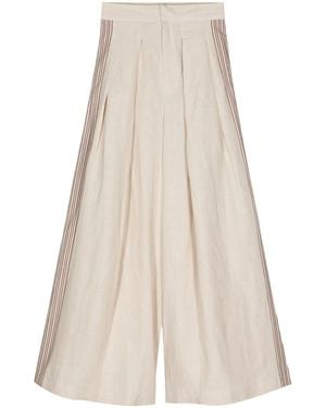 Biyan Stripe-Appliqué Palazzo Pants - Natural