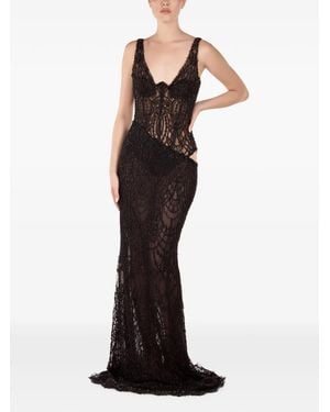 ANDREEA VENECIUC Noire Elise Bead-Embellished Lace Maxi Dress - Black