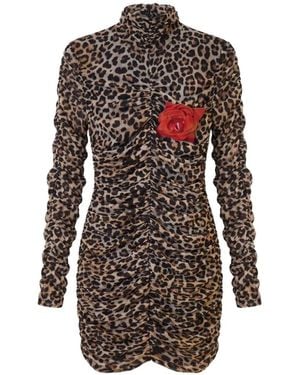 Blumarine Leopard-Print Ruched Mini Dress - Brown