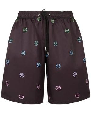 Philipp Plein Monogram Drawstring Shorts - Purple