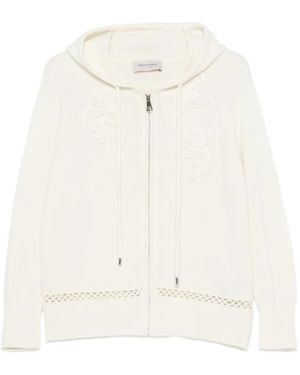 ERMANNO FIRENZE Floral-Embroidered Open-Knit Hoodie - White