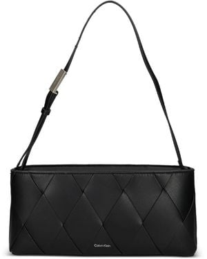 Calvin Klein Woven Leather Shoulder Bag - Black