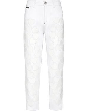 Philipp Plein ハートパッチ クロップドジーンズ - ホワイト