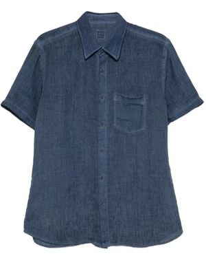 120% Lino Short-Sleeved Chest-Pocket Shirt - Blue