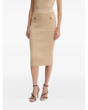 Guess Ribbed Button-Detail Midi Skirt - Natural
