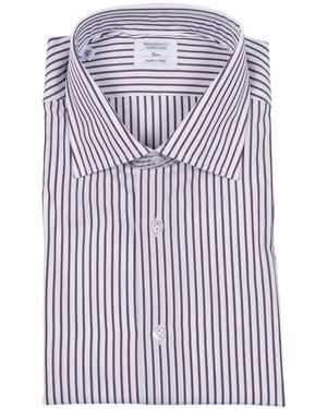 Mazzarelli Striped-Pattern Slim-Fit Shirt - Purple