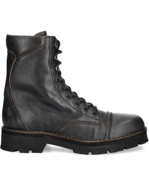 Fly London Lace-Up Topstitching Boots - Black