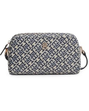 Tommy Hilfiger Monogram-Pattern Logo-Plaque Shoulder Bag - Grey