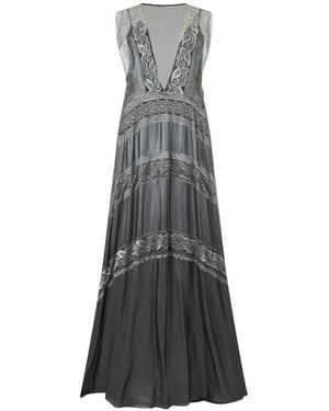 Alberta Ferretti V-Neck Embroidered Maxi Dress - White