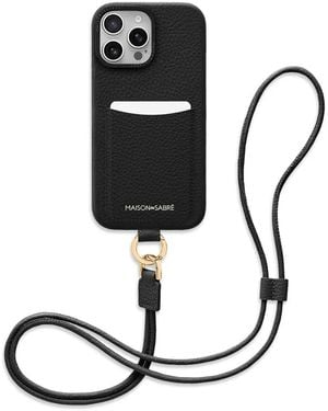 Maison De Sabre Sling Leather Iphone 16 Pro Max Phone Case - Black