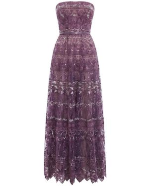 Saiid Kobeisy Strapless Beaded-Tulle Maxi Dress - Purple
