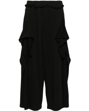 Yohji Yamamoto Ruffled Cropped Trousers - Black