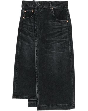 Sacai Asymmetric-Hem Denim Midi Skirt - Black