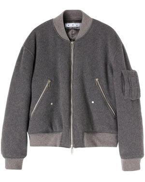 Off-White c/o Virgil Abloh Embroidered-Slogan Bomber Jacket - Grey