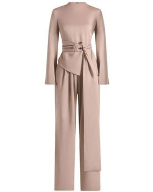 Manière De Voir Aurore Mock Neck Ring Belt Pleated Leg Jumpsuit - Natural