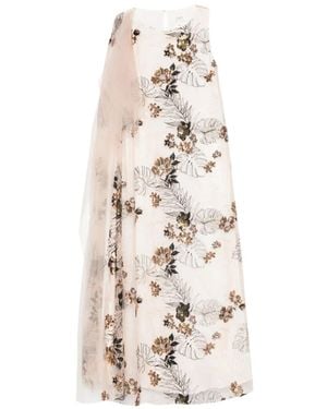 Psophia Floral-Embroidered Midi Dress - White
