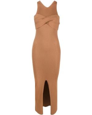Nanushka Twist-Detail Ribbed-Knit Dress - Brown