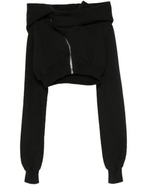 Rick Owens Mountain Cropped Hoodie Met Rits - Zwart