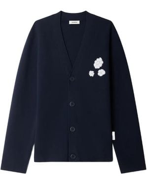 Sandro Furry-Jacquard Flower Cardigan - Blue