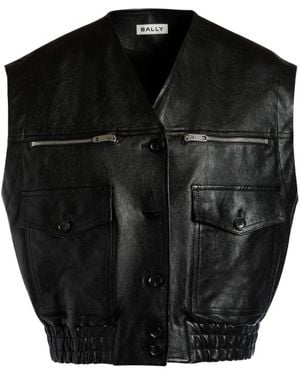 Bally V-Neck Zip-Detail Leather Vest - Black