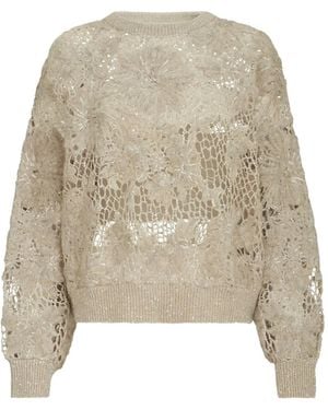 Brunello Cucinelli Whispering Bloom Embroidery Sweater - Natural