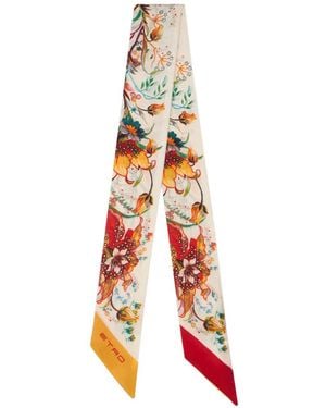 Etro Floral-Motif Silk Scarf - White