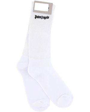 Palm Angels Logo-Embroidered Ribbed Socks - White