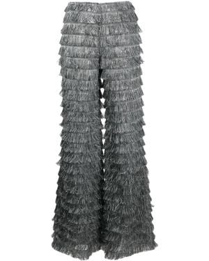 Alberta Ferretti Wide-Leg Fringed Pants - Gray