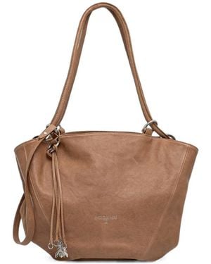 Patrizia Pepe Logo-Print Calf Leather Tote Bag - Brown