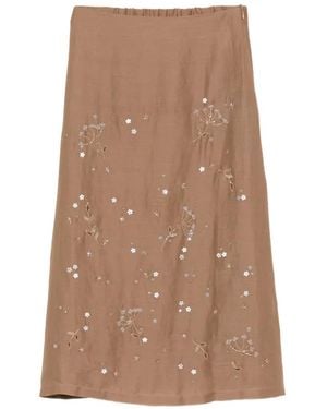 Lorena Antoniazzi Jupe Mi-Longue À Broderies Florales Et Sequins - Brown