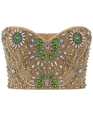 Philipp Plein Crystal-Embellished Sweetheart-Neck Top - Gray