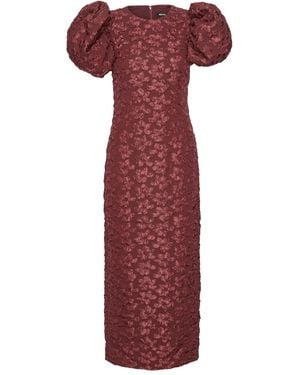 ROTATE BIRGER CHRISTENSEN Puff-Sleeve Jacquard Midi Dress - Red