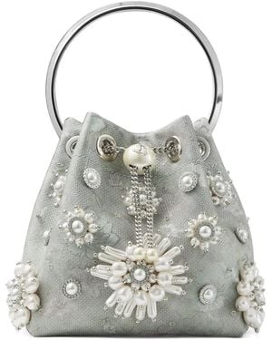 Jimmy Choo Bon Bon Beuteltasche Aus Olivbrokat Mit Blumenperlenstickerei - Grau
