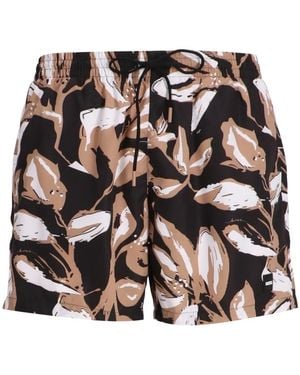 BOSS Badeshorts Mit Blumen-Print - Schwarz