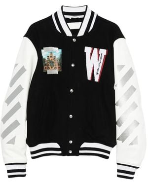 Off-White c/o Virgil Abloh Appliqué Diag-Stripe Varsity Jacket - Black