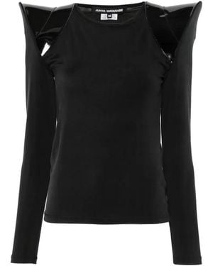 Junya Watanabe Sculptural-Shoulder Patent-Panel T-Shirt - Black