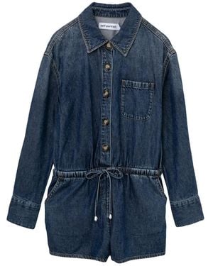 Self-Portrait Drawstring-Waist Button-Front Playsuit - Blue