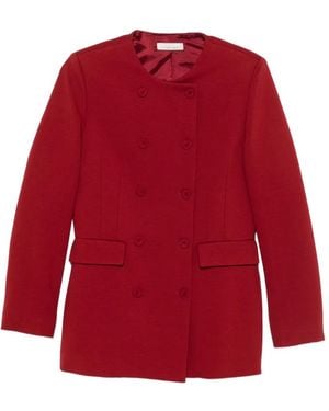 Liviana Conti Crew-Neck Double-Breasted Coat - Red