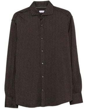 Brunello Cucinelli Pinstripe-Print Spread-Collar Shirt - Brown