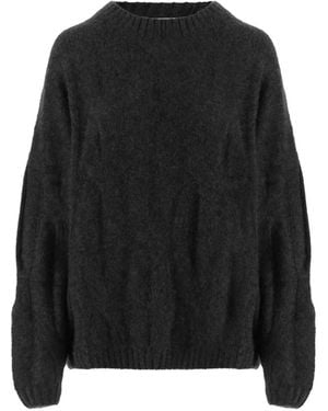 Allude Ribbed-Trim Crew-Neck Sweater - Black