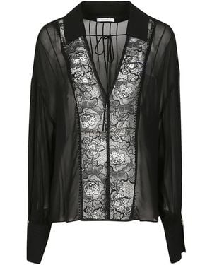 Patrizia Pepe Lace Long-Sleeves Blouse - Black