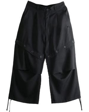 Y-3 Button-Embellished Drawstring-Hem Pants - Black