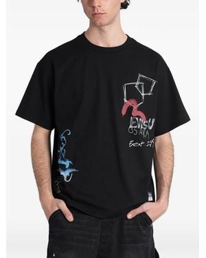 Evisu Graffiti-Print Seagull T-Shirt - Black