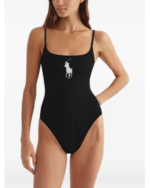 Polo Ralph Lauren Logo-Embroidered Scoop-Neck Swimsuit - Black