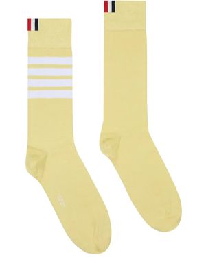 Thom Browne Four-Bar Striped Mid-Calf Socks - Yellow