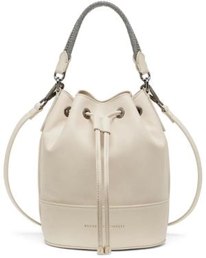 Brunello Cucinelli Bucket Bag With Logo - Natural