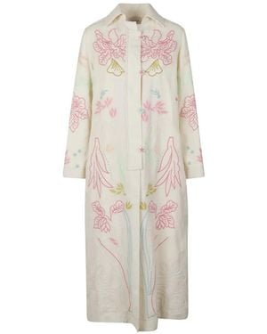forte_forte Floral-Embroidered Coat - White