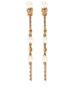 McQueen スカルチェーン ドロップピアス - ホワイト