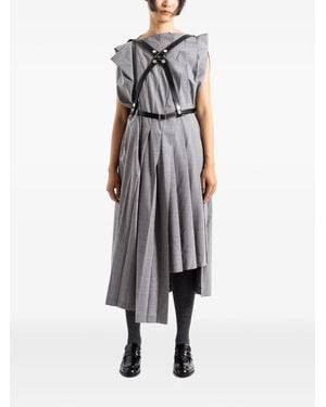 Junya Watanabe Leated Asymmetric Harness-Detail Midi Dress - Grey